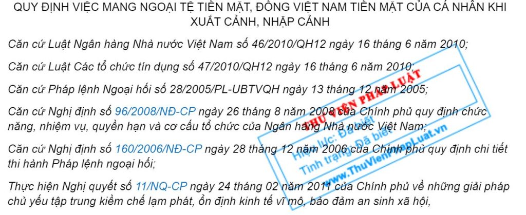 Từ Mỹ Về Việt Nam được mang bao nhiêu tiền