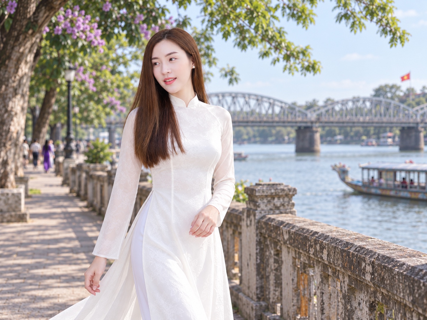 Jenny Ngô Diệp mặc áo dài bên sông Hương